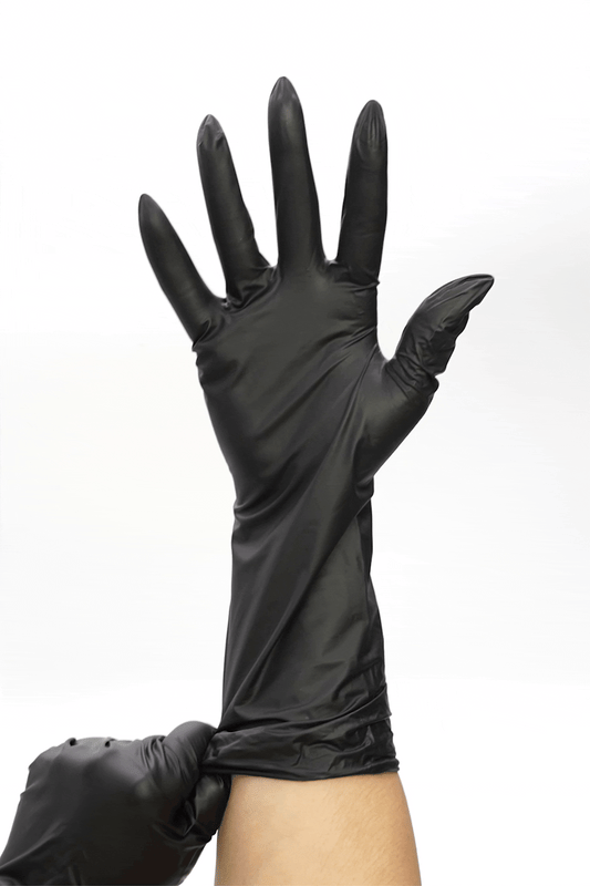 Extended Cuff Black Vinyl Gloves | 100 Pack | COLORTRAK