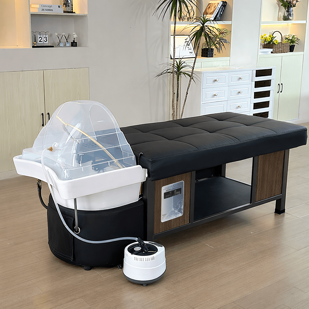Japanese Head Spa Equipment - 60L Water Tank, Shampoo Basin With Massage, Fumigation & Light Therapy, Portable Hair Washing Bed