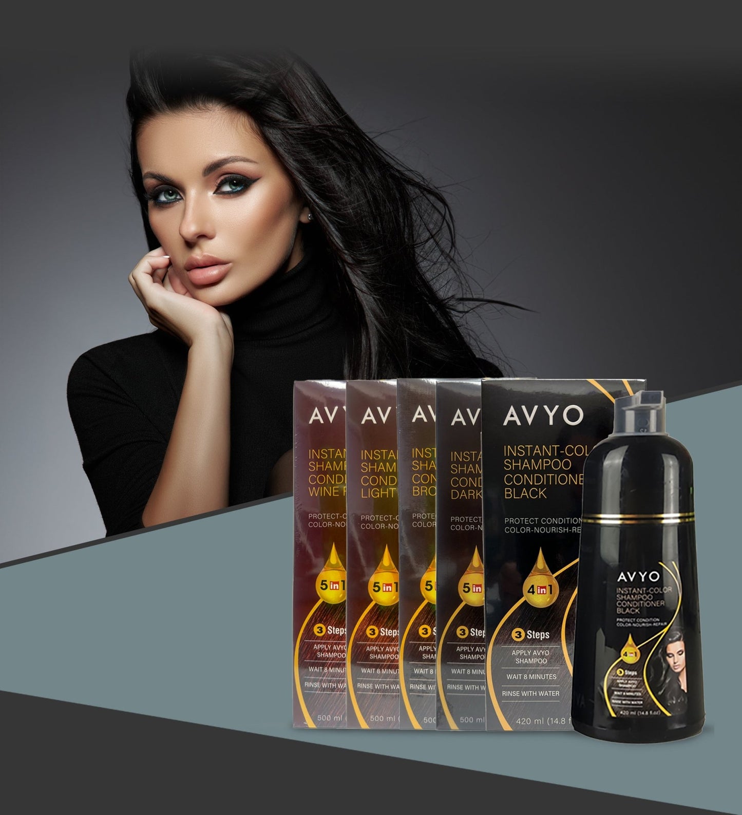 Brown | Instant - Color Shampoo Conditioner | 5 in 1 | 500 mL - 16.91 fl.oz. | AVYO | SHAMPOO by AVYO - SH Salons