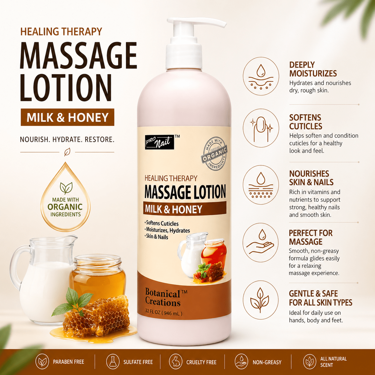 Milk & Honey | Spa & Pedicure Massage Lotion 32 fl oz – Dual - Phase Thermal Treatment | PRO NAIL by PRO NAIL | SH Salons