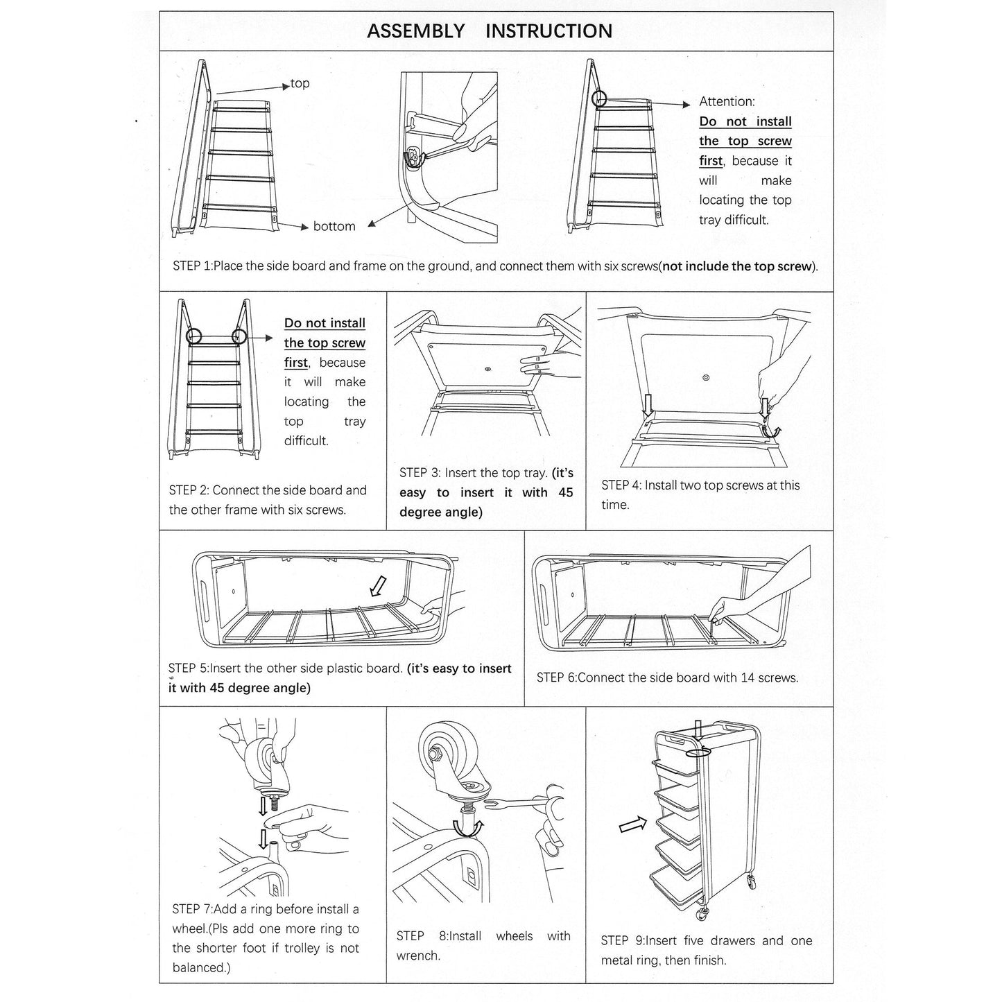 DK - 38077 | Black Trolley | Multi - Function Drawers Trolley with Wheel | TROLLEY by SSW - SH Salons