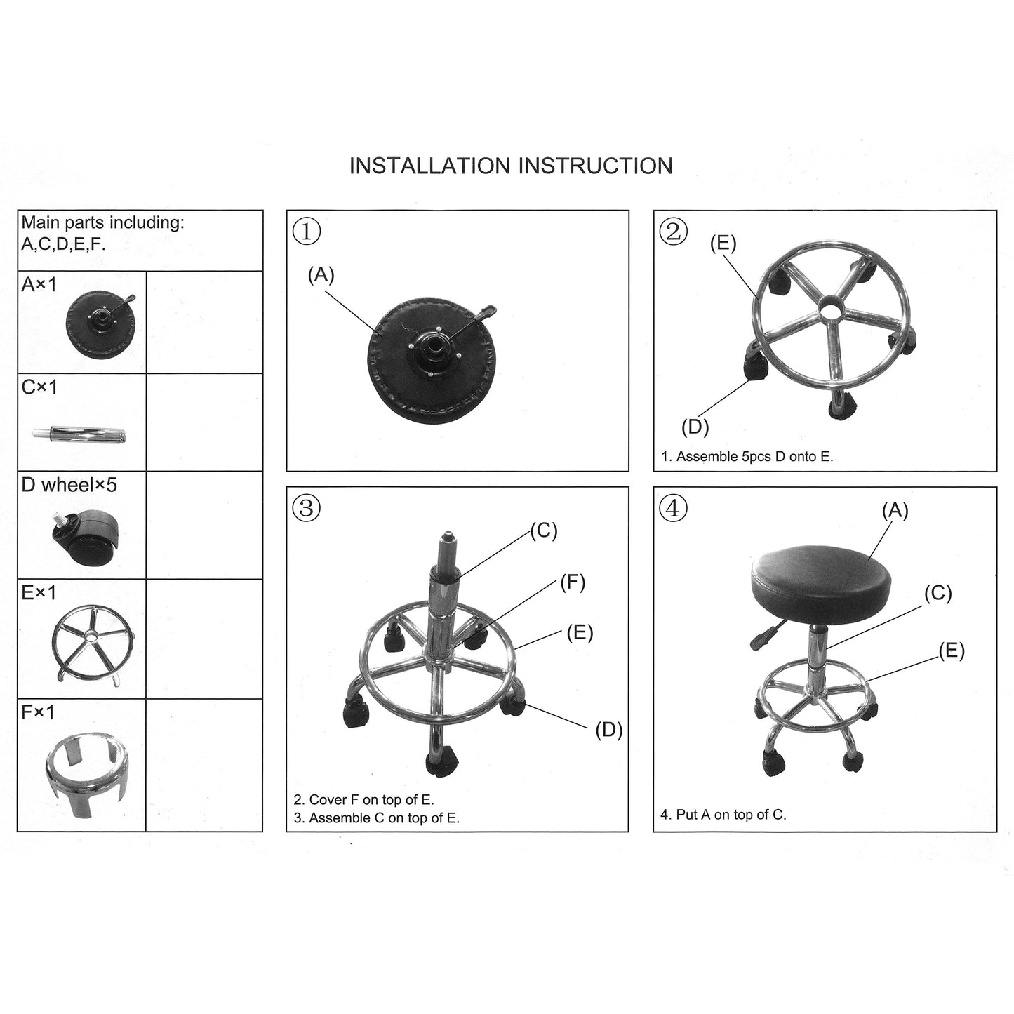 DK - 98016 | Leather Round Rolling Stool with Foot Rest | Swivel Height Adjustment | STOOL by HOTLINE BEAUTY - SH Salons