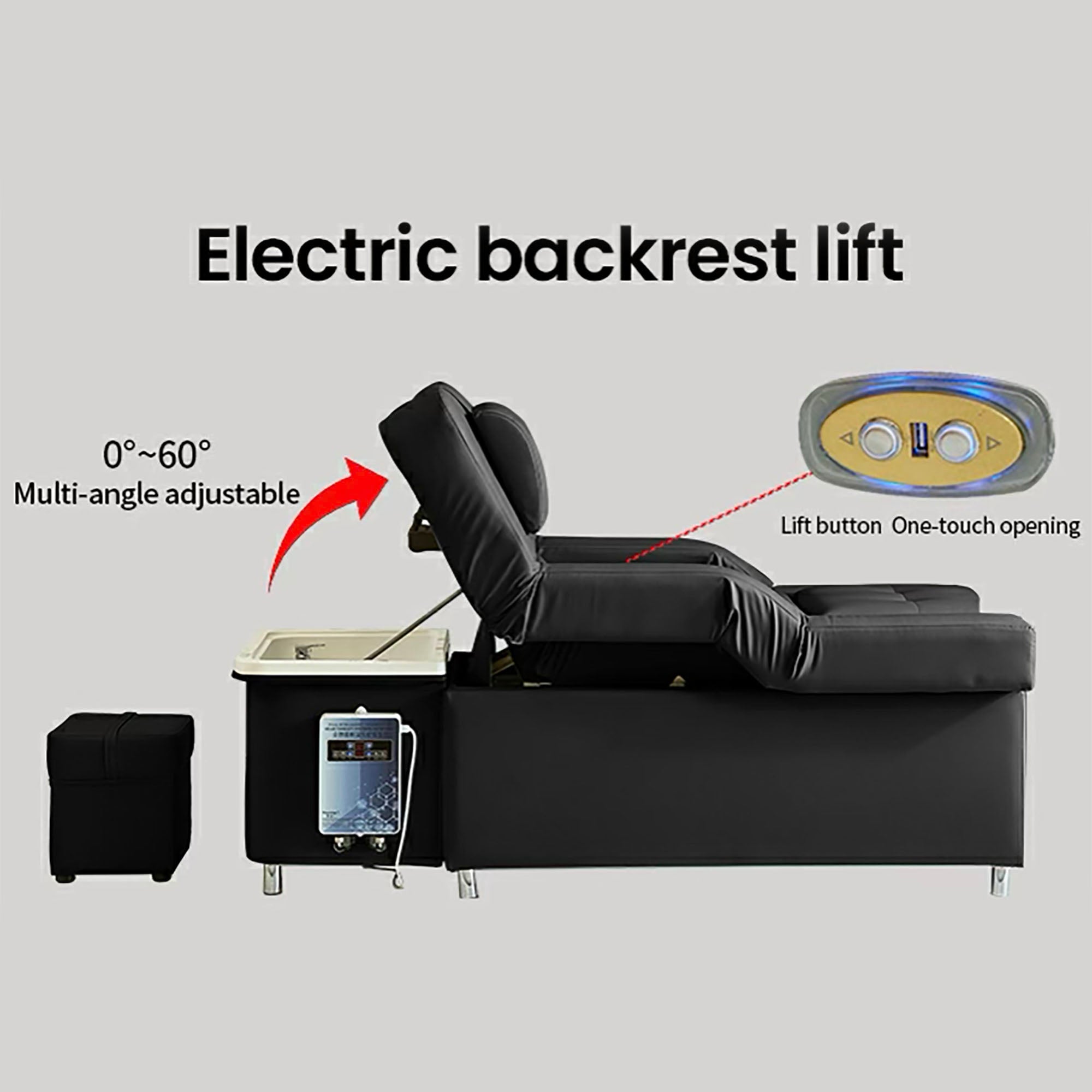 #631 | Plumbed | Electric-Lifting Head Spa Bed — LED Light & Pedicure Support | SSW