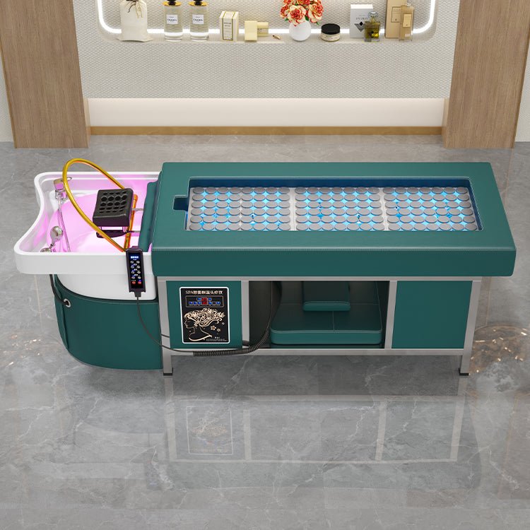 611 - 2 | Massage Setting Shampoo Bed with Under Seat Storage and Ottoman | Natural Hot Stone Magnetic Therapy | SSW - SH Salons