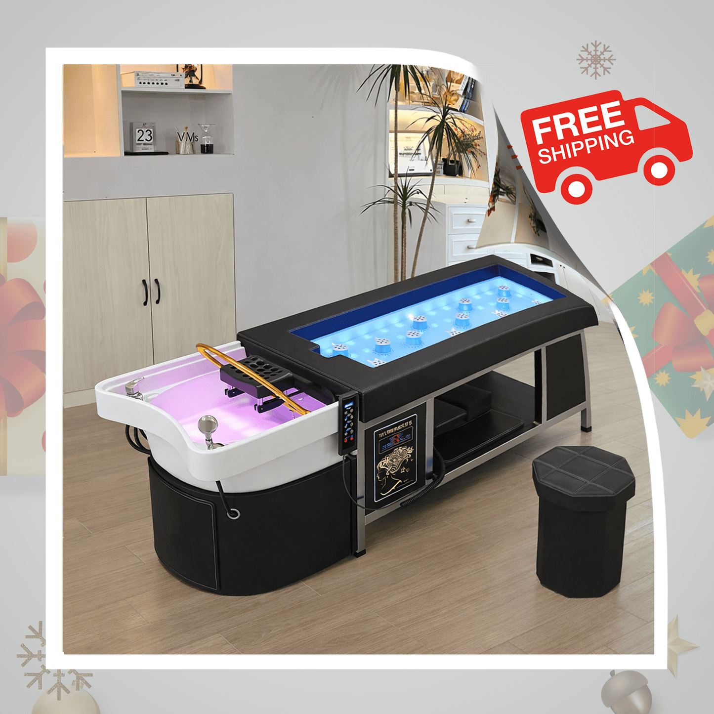 611 - 2 | Plumbed | Japanese/Korean Head Spa Shampoo Bed — Magnetic Hot Stone Massage + Storage | SSW | Head Spa Beds (Plumbed) by SSW - SH Salons