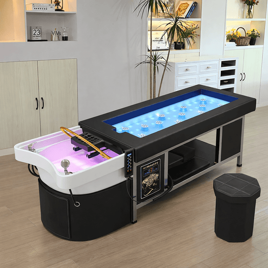 611 - 2 | Plumbed | Japanese/Korean Head Spa Shampoo Bed — Magnetic Hot Stone Massage + Storage | SSW | Head Spa Beds (Plumbed) by SSW - SH Salons