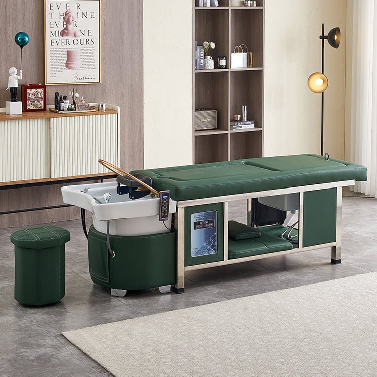 611 - 4 | Massage Setting Shampoo Bed | Natural Hot Stone Magnetic Therapy with Ceramic Foot Basin | Under Seat Storage and Ottoman | SSW - SH Salons