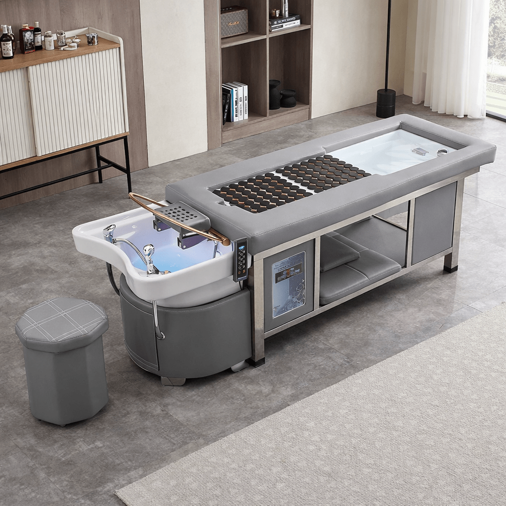 611 - 4 | Plumbed | Japanese/Korean Head Spa Shampoo Bed — Hot Stone & Magnetic Therapy with Ceramic Basin | SSW | Head Spa Beds (Plumbed) by SSW - SH Salons