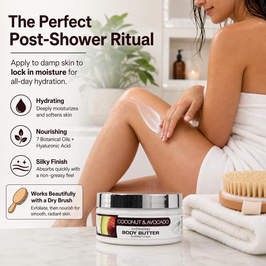 Coconut & Avocado | Hydrating Body Butter for Dry Skin | 8 fl oz | ORIGEM