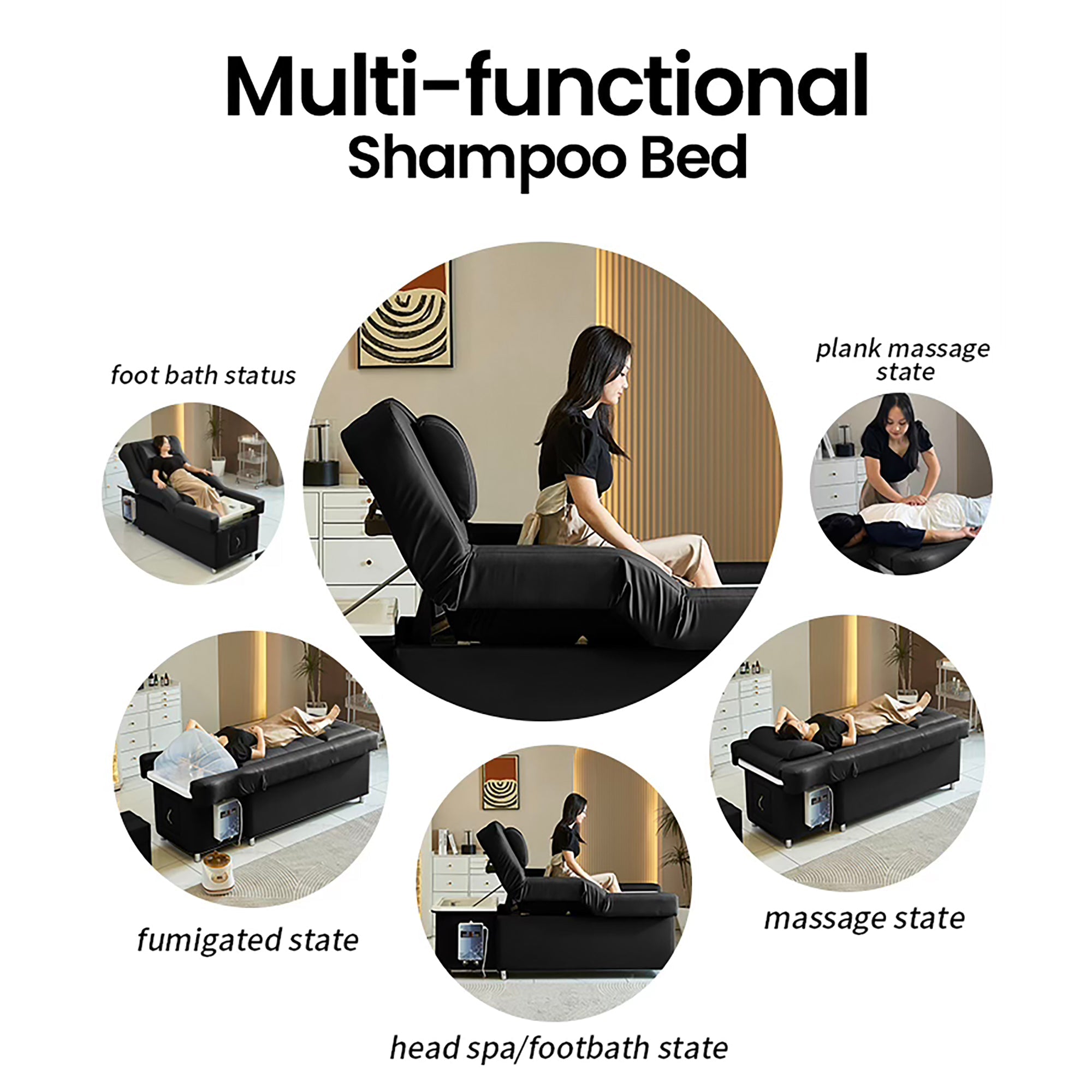 631 | Plumbed | Electric - Lifting Head Spa Bed — LED Light & Pedicure Support | SSW | Head Spa Beds (Plumbed) by SSW - SH Salons
