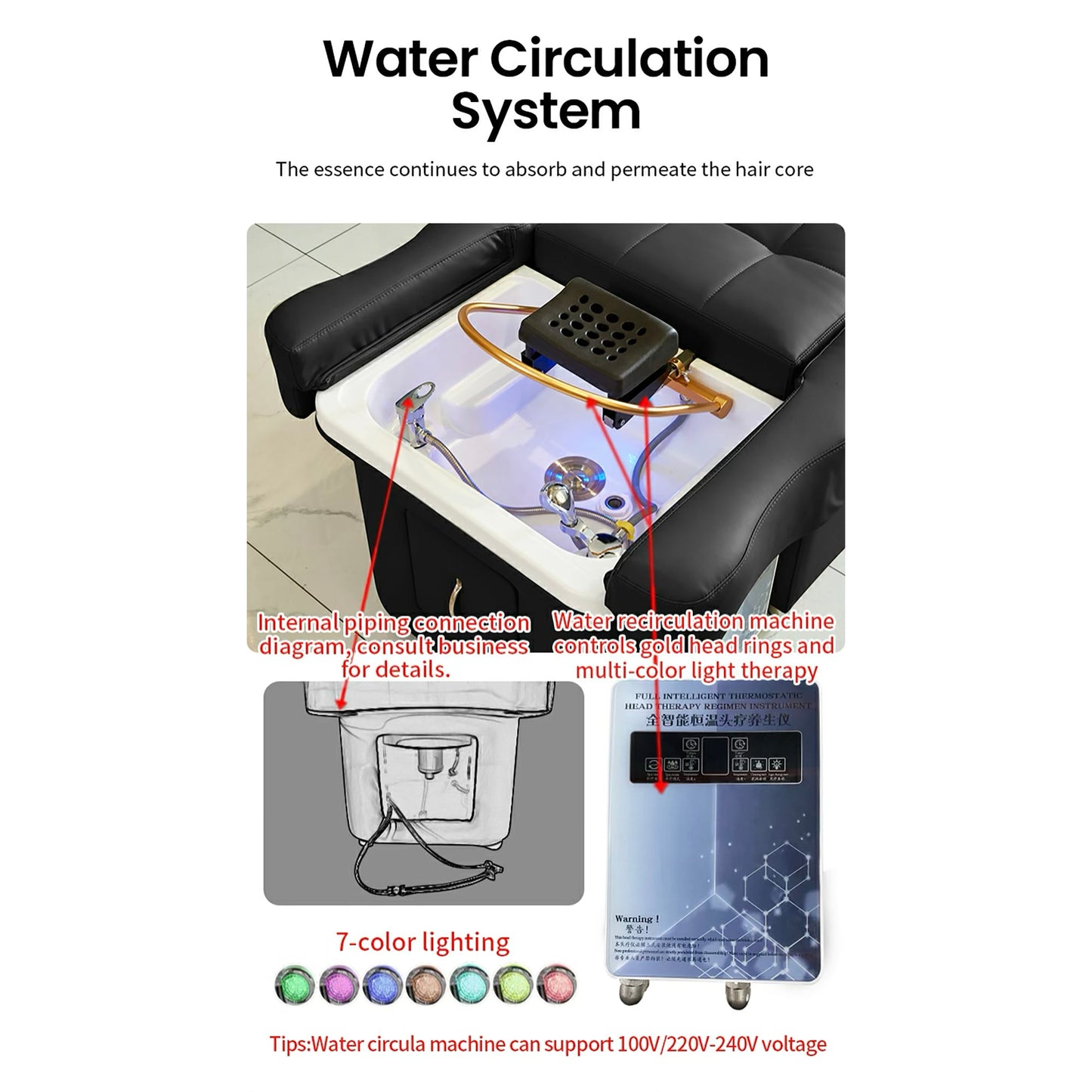 631 | Plumbed | Electric - Lifting Head Spa Bed — LED Light & Pedicure Support | SSW | Head Spa Beds (Plumbed) by SSW - SH Salons