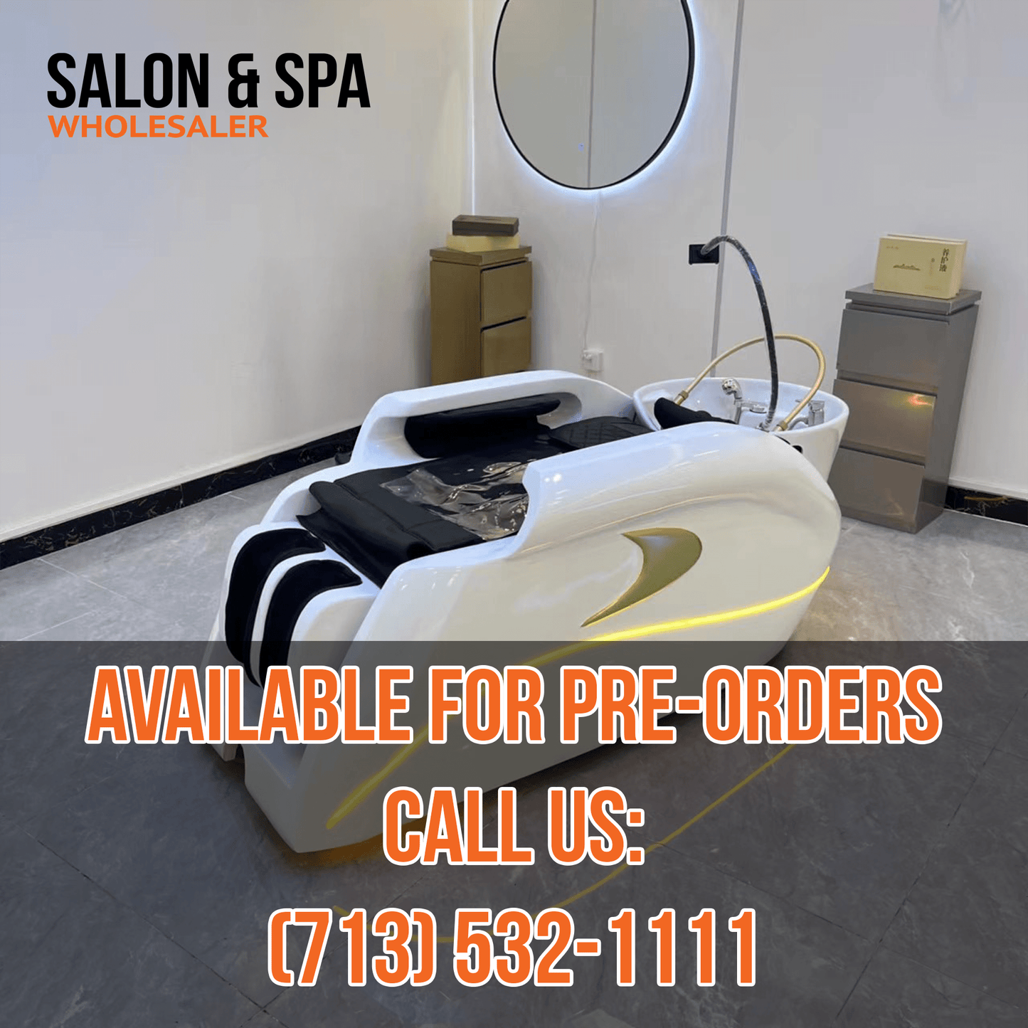 A10 | Shampoo Bed | White - Black Fabric | Head Massage | Water Circulation Ring | Hair Spa Bed | Shampoo Unit - SH Salons