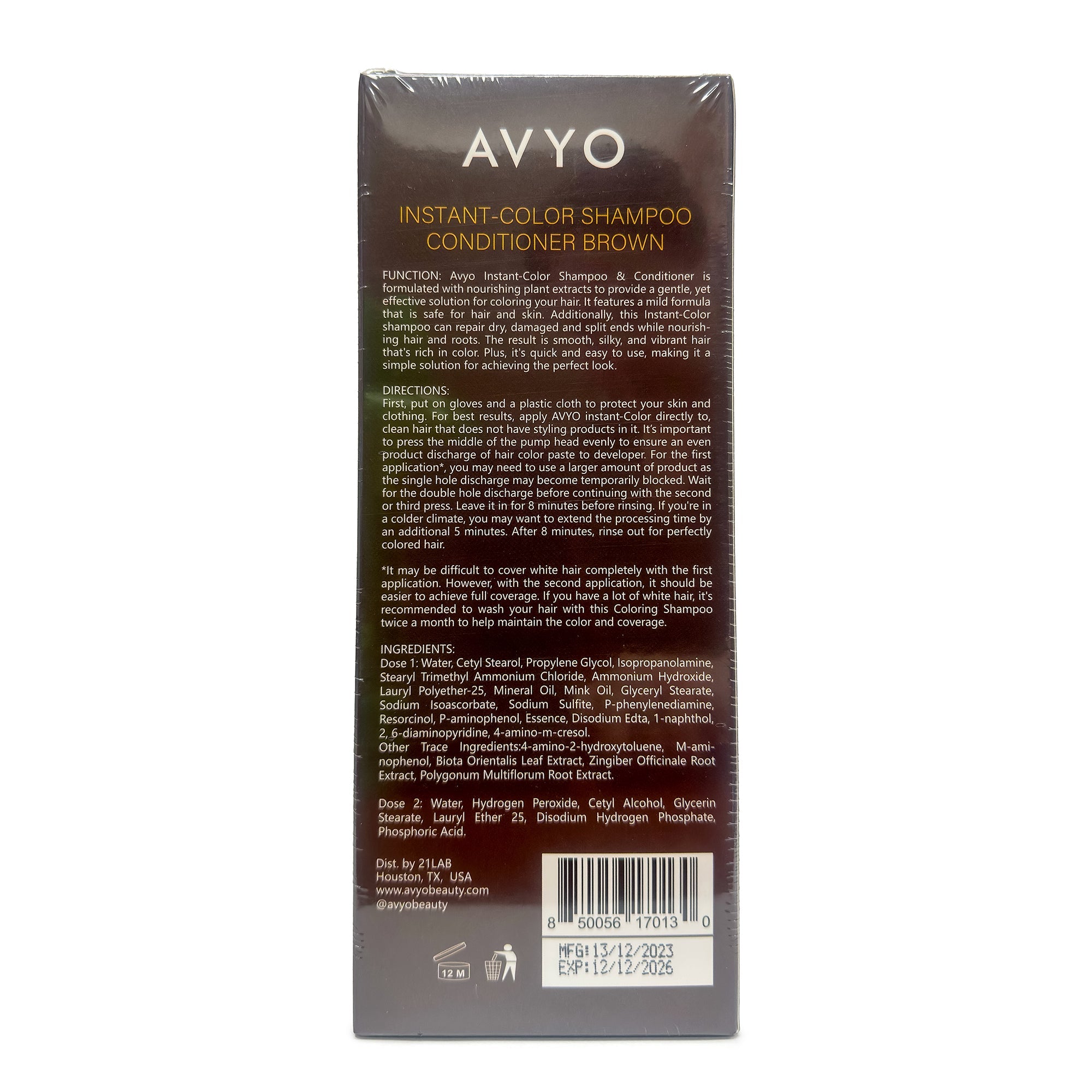 Brown | Instant-Color Shampoo Conditioner | 5 in 1 | 500 mL - 16.91 fl.oz. | AVYO - SH Salons