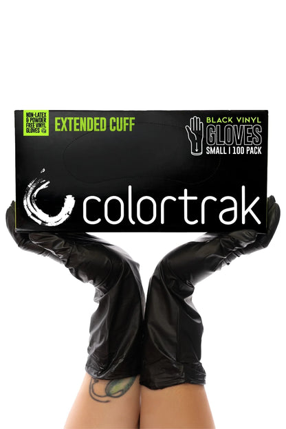 Extended Cuff Black Vinyl Gloves | 100 Pack | COLORTRAK | DISPOSABLE GLOVES by COLORTRAK - SH Salons