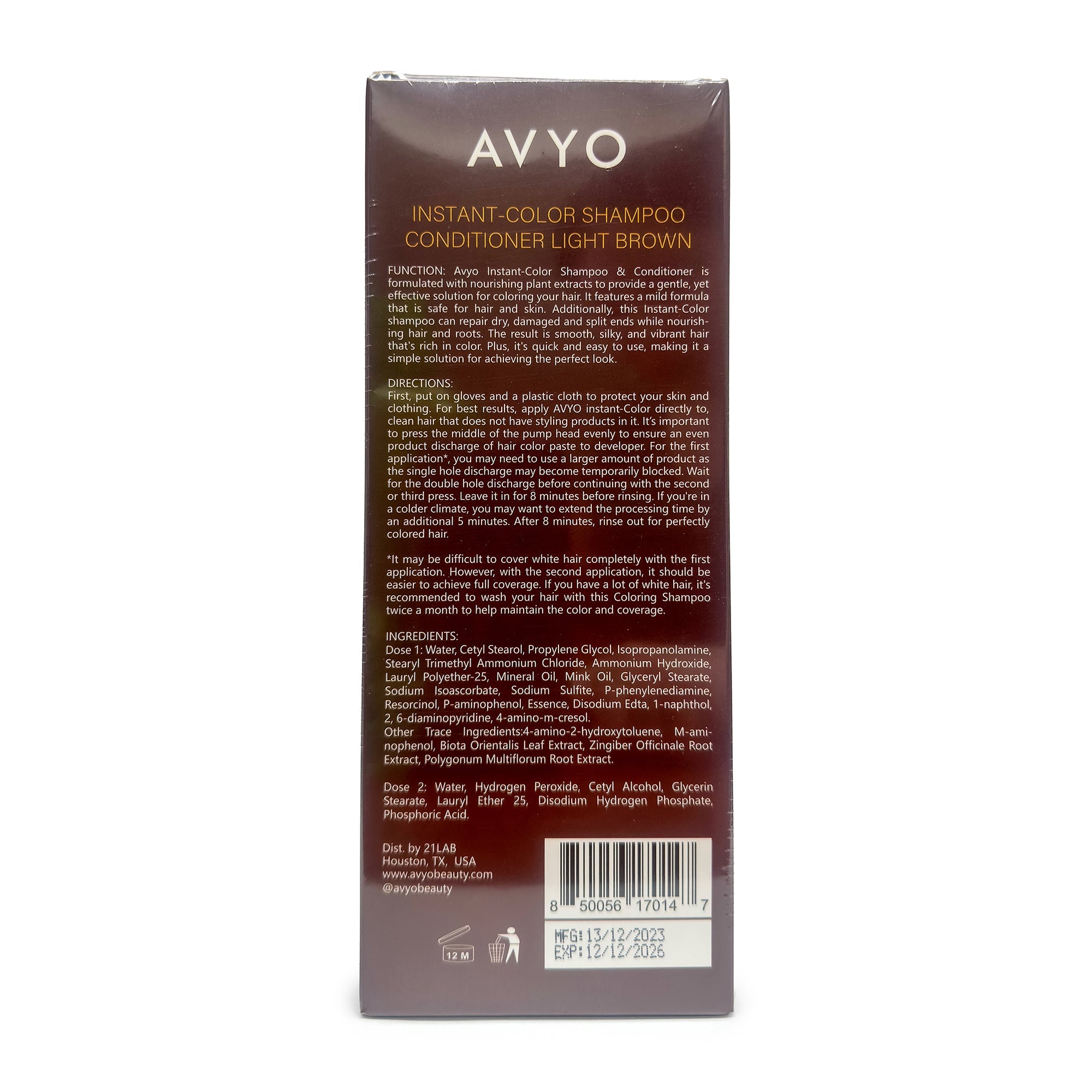 Light Brown | Instant-Color Shampoo Conditioner | 5 in 1 | 500 mL - 16.91 fl.oz. | AVYO - SH Salons