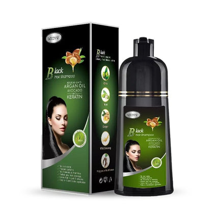 Black Hair Color Shampoo 3 in 1 | 400ml | Herbal Ingredients | Instant 100% Grey Hair Coverage | MEZXU - SH Salons