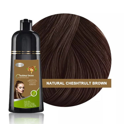 Chestnut Brown Hair Color Shampoo 3 in 1 | 400ml | Herbal Ingredients | Instant 100% Grey Hair Coverage | MEZXU - SH Salons
