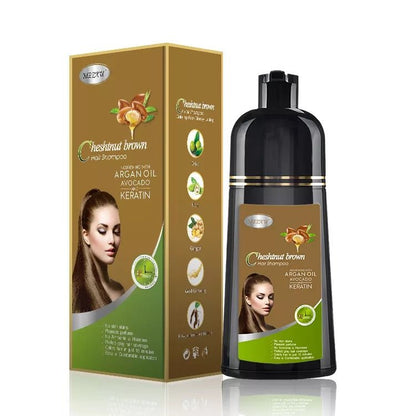 Chestnut Brown Hair Color Shampoo 3 in 1 | 400ml | Herbal Ingredients | Instant 100% Grey Hair Coverage | MEZXU - SH Salons