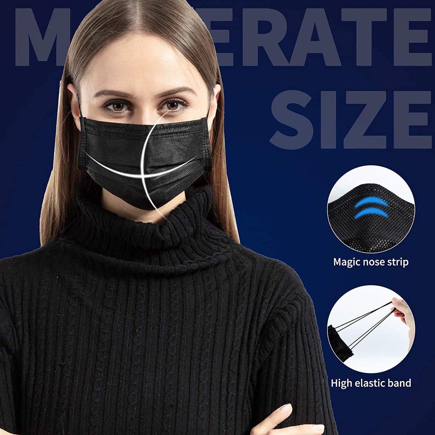 Disposable Face Masks | Black | 50 PCS | 5 x 10-Packs - SH Salons