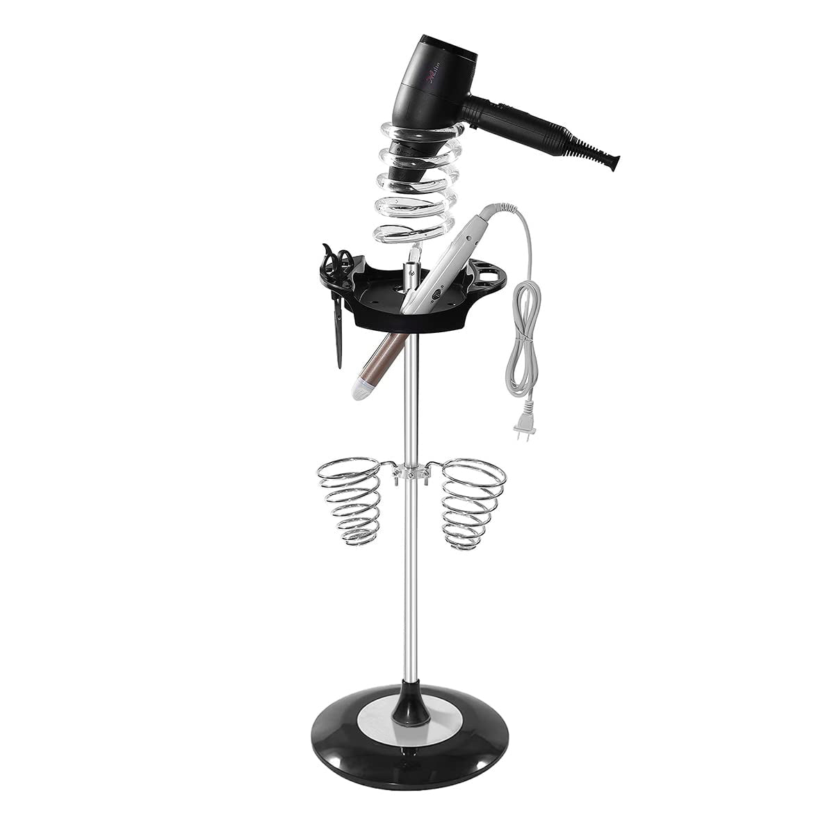 Hair Dryer Stand with Tray Acrylic and Two Spiral Holders | D0095-1S | Barber and Stylist Hair Salon Accessories - SH Salons