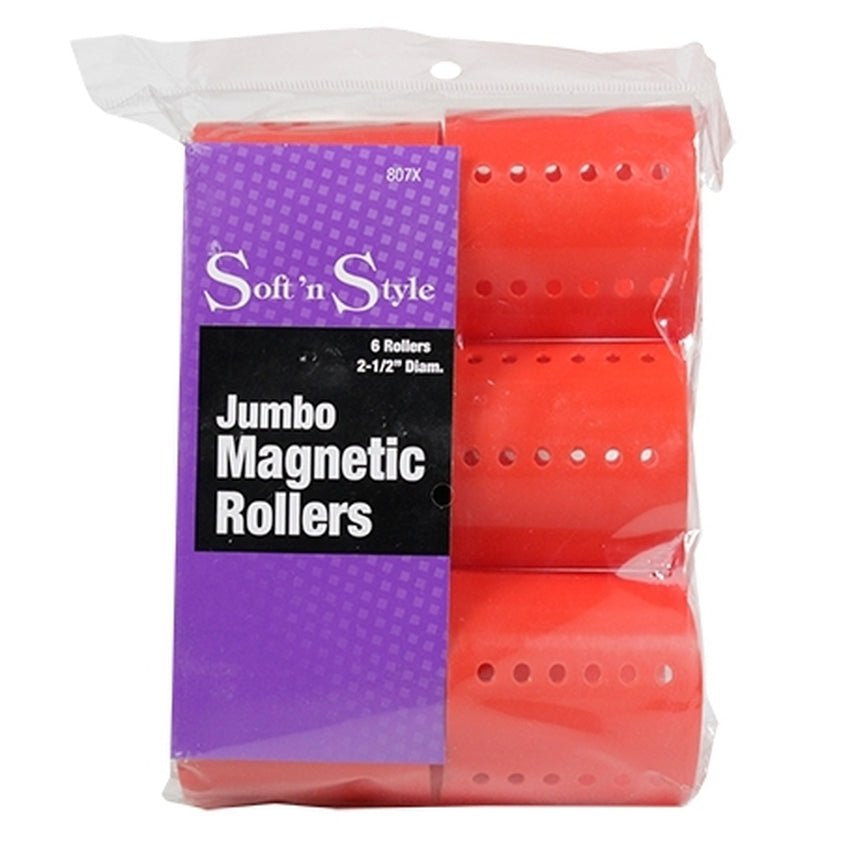 Jumbo Magnetic Rollers | Red | 6 Rollers | 2-1/2" Diam. | 807X | SOFT N STYLE - SH Salons