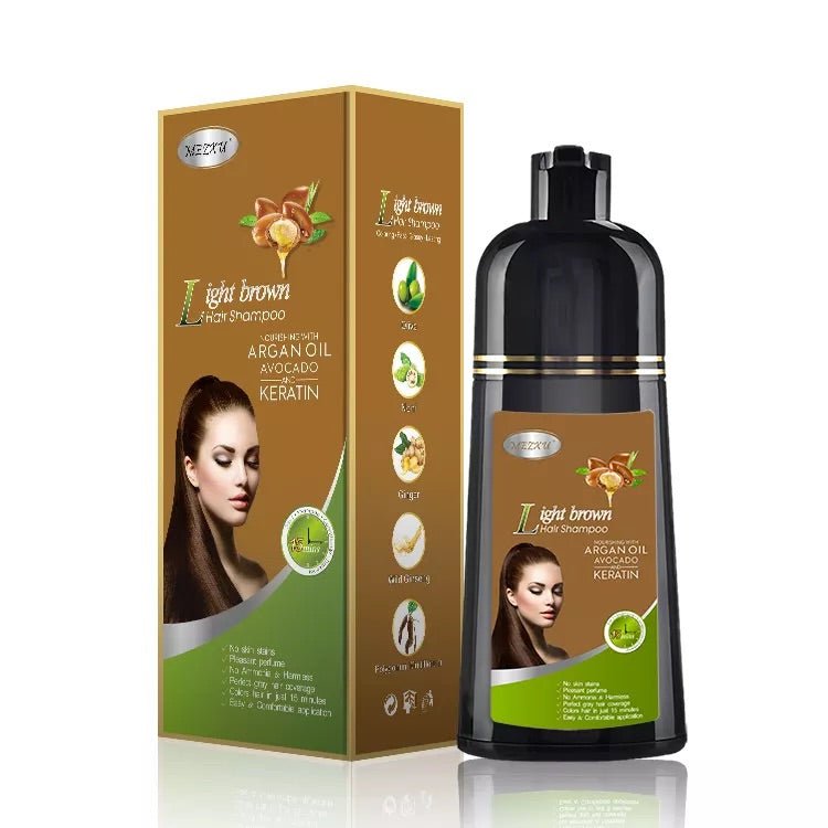 Light Brown Hair Color Shampoo 3 in 1 | 400ml | Herbal Ingredients | Instant 100% Grey Hair Coverage | MEZXU - SH Salons