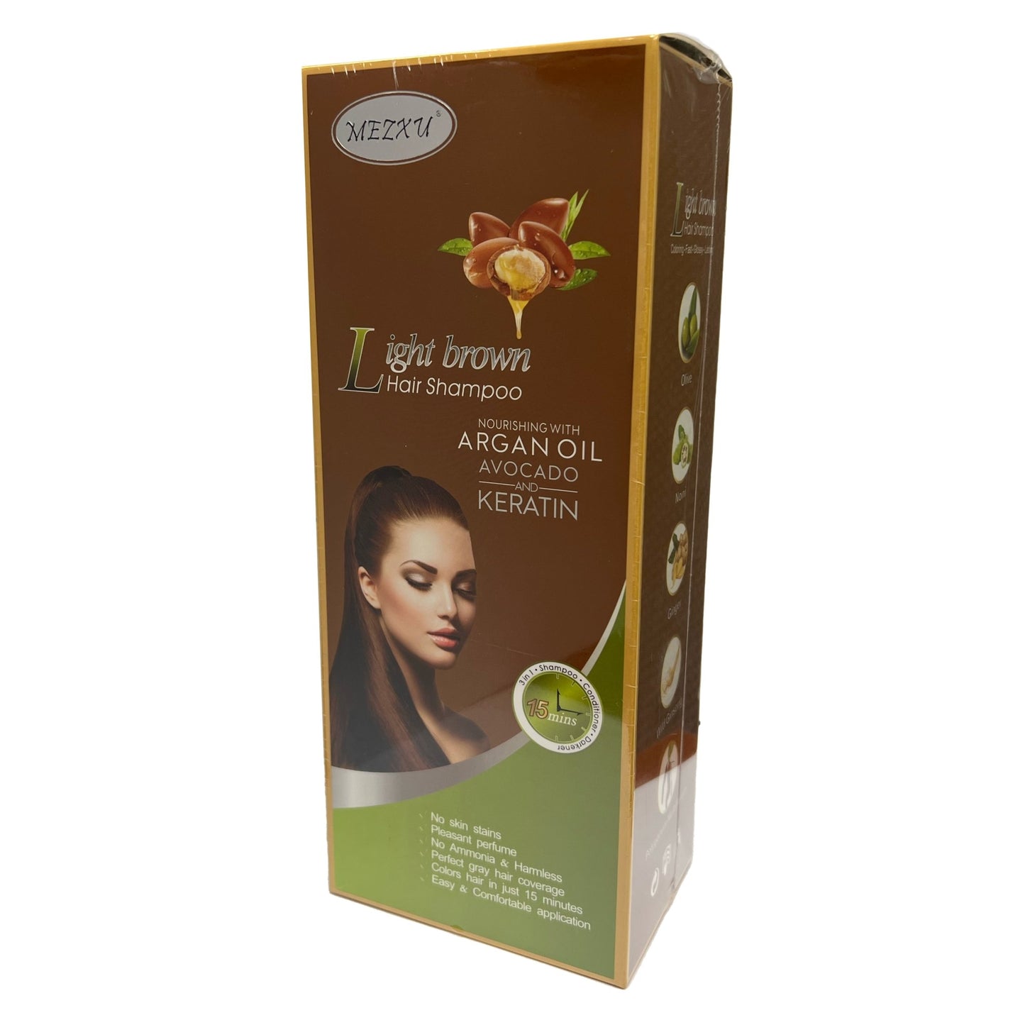 Light Brown Hair Color Shampoo 3 in 1 | 400ml | Herbal Ingredients | Instant 100% Grey Hair Coverage | MEZXU - SH Salons