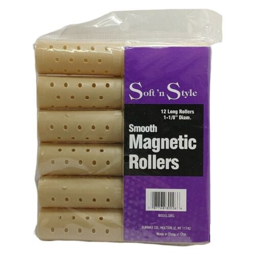 Smooth Magnetic Rollers | 1-1/8" Diam. | 12 Long Rollers | SOFT N STYLE - SH Salons