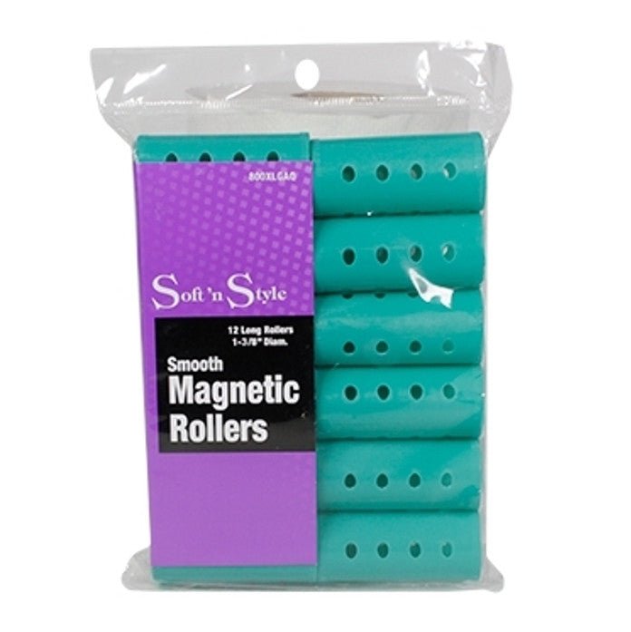 Smooth Magnetic Rollers | Aqua | 1-3/8" Diam. | 12 Long Rollers | SOFT N STYLE - SH Salons