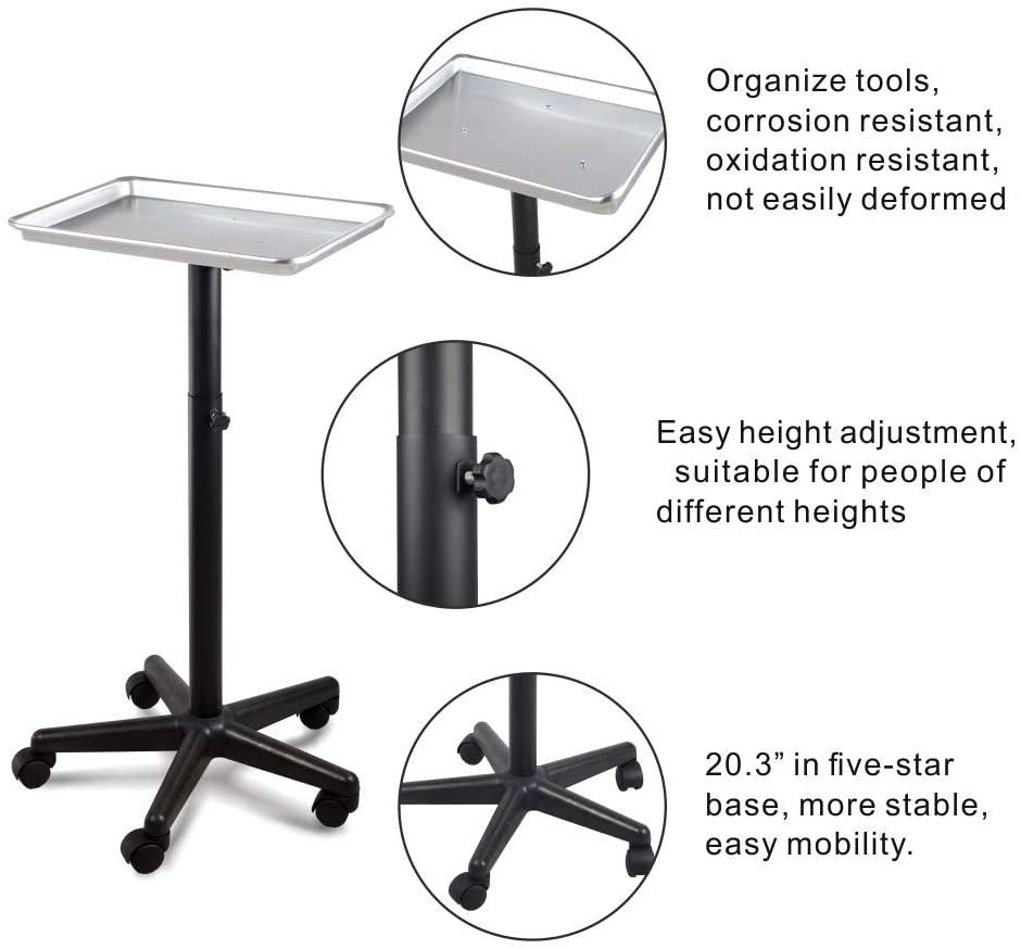 T - 011 | Professional Aluminum Salon Rolling Utility Tray | Barber and Stylist Hair Salon Accessories by SSW | SH Salons
