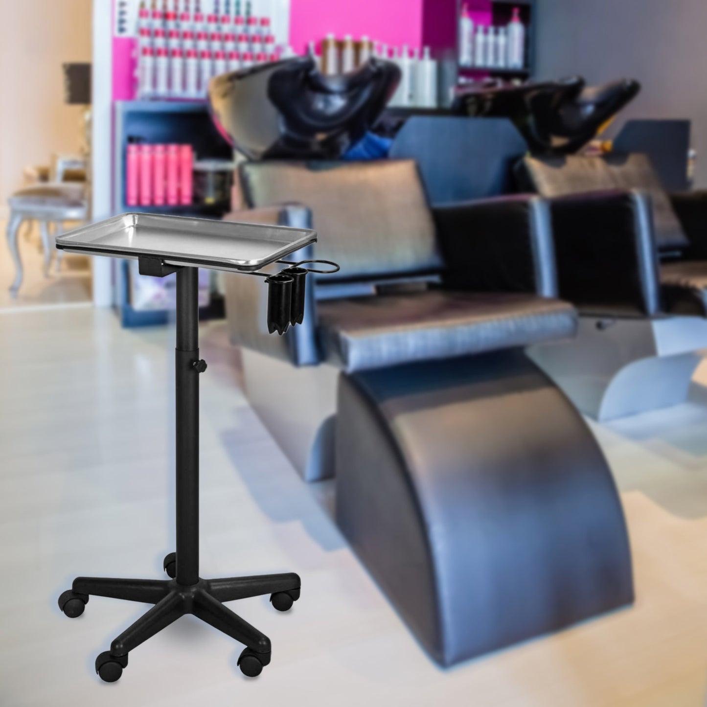 T-011B | Professional Aluminum Salon Rolling Utility Tray | Barber and Stylist Hair Salon Accessories | HOTLINE BEAUTY - SH Salons
